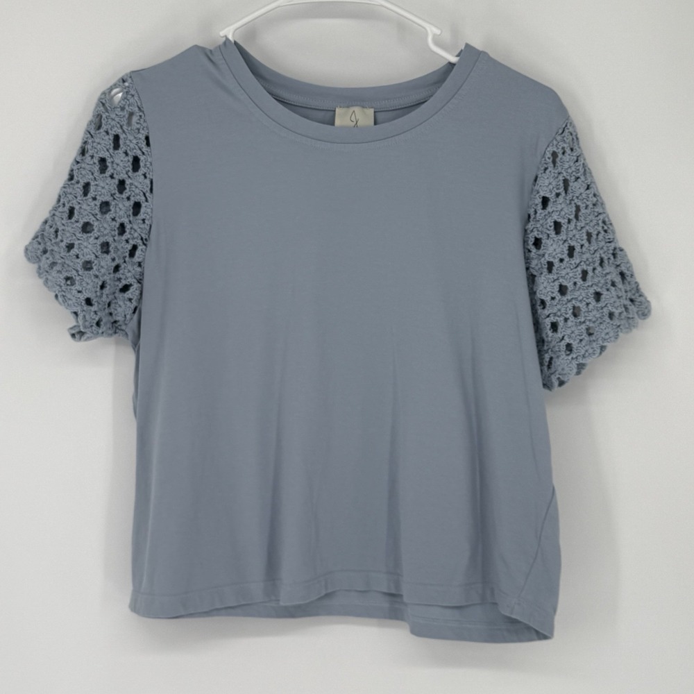 Joie Top Women's Medium Baby Blue Crochet Boho Chic Coastal Beach Resort Cotton
